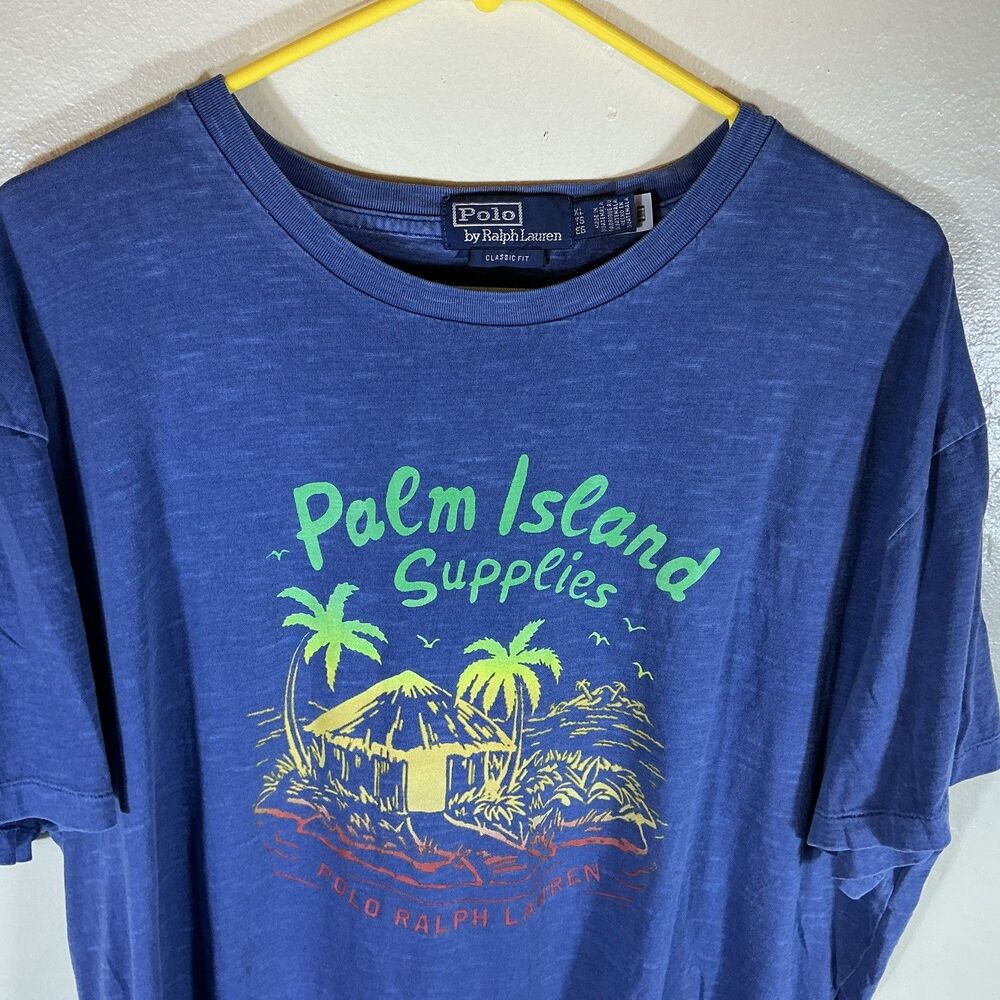 Polo Ralph Lauren XL Palm Island Supplies T Shirt Blue TEE Men’s Casual Cotton